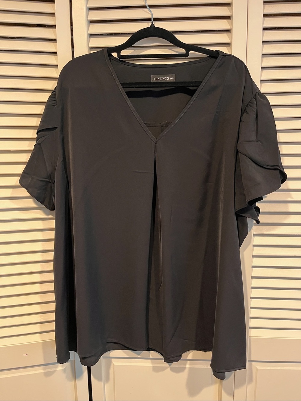 Black V-Neck Ruffle Sleeve Blouse